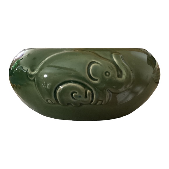 Majolica Elephant Mother And Baby Embossed Ceramic Planter Green Vintage EUC - Picture 6 of 13